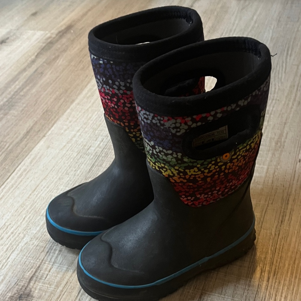 Bogs Black and Rainbow Multicolor Kids Three Season Rain Boots